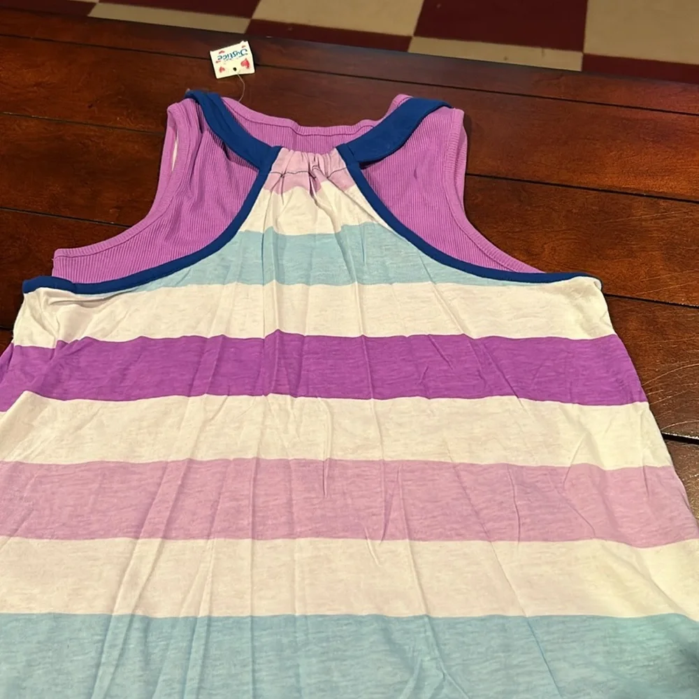 NWT Justice Retail Store Layered Striped Tank Sequins Purple Blue Size 18